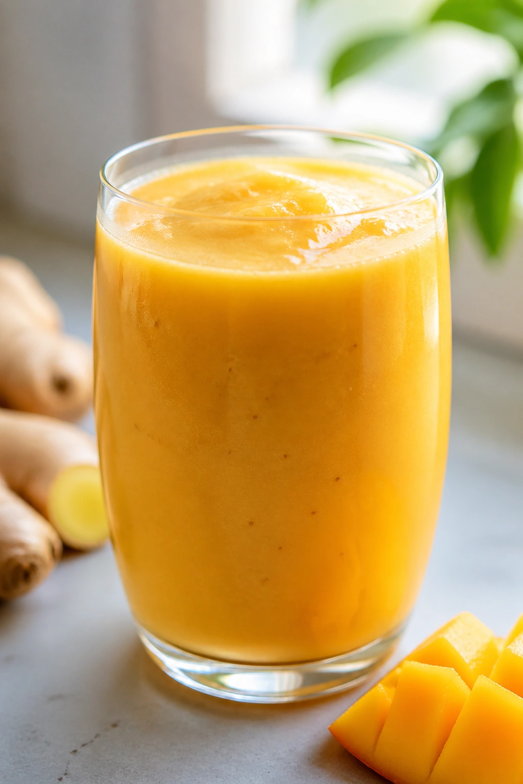 Close-up of Mango Ginger Rice Smoothie in glass