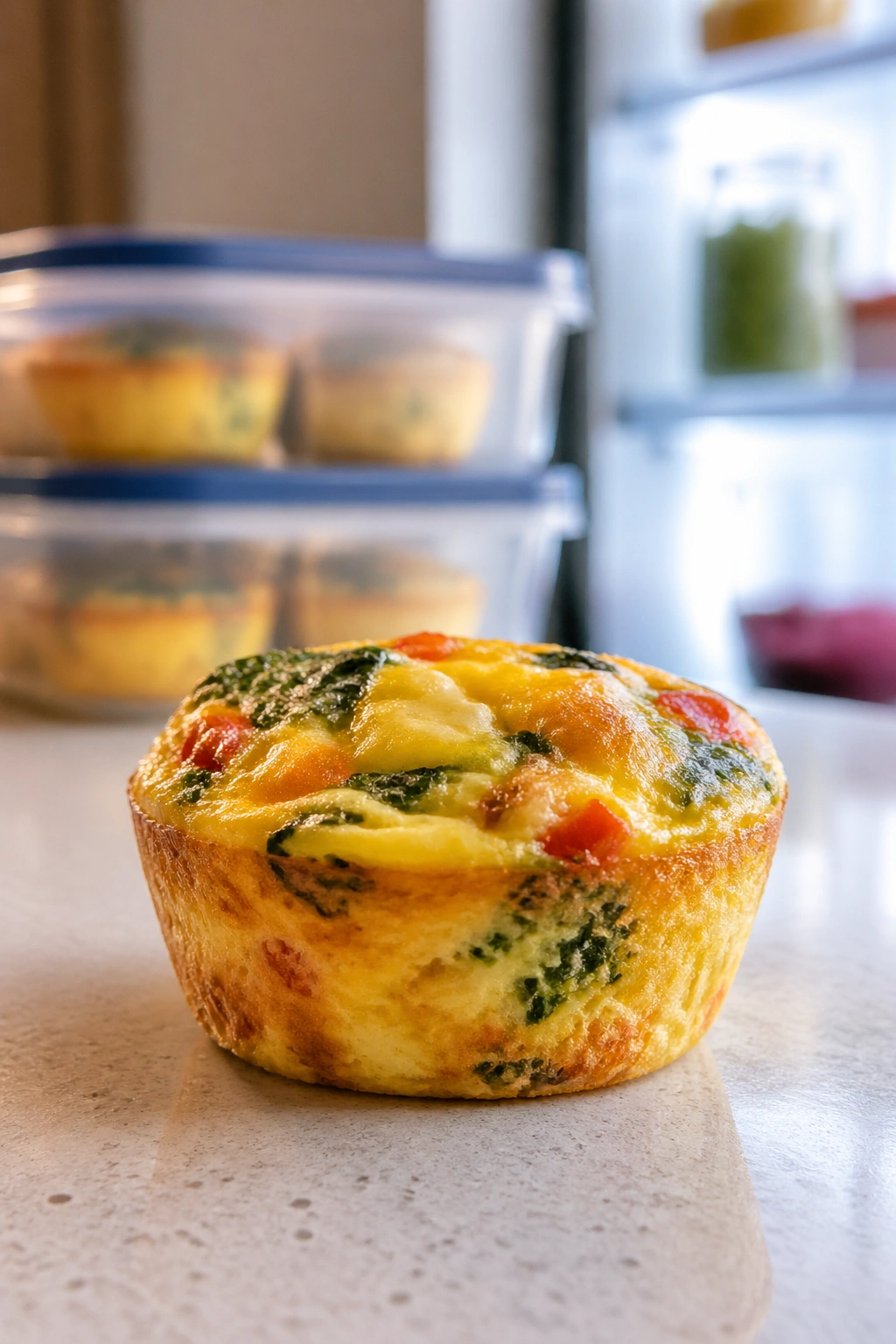 Egg muffin on kitchen counter illustrating meal-prep protein snack