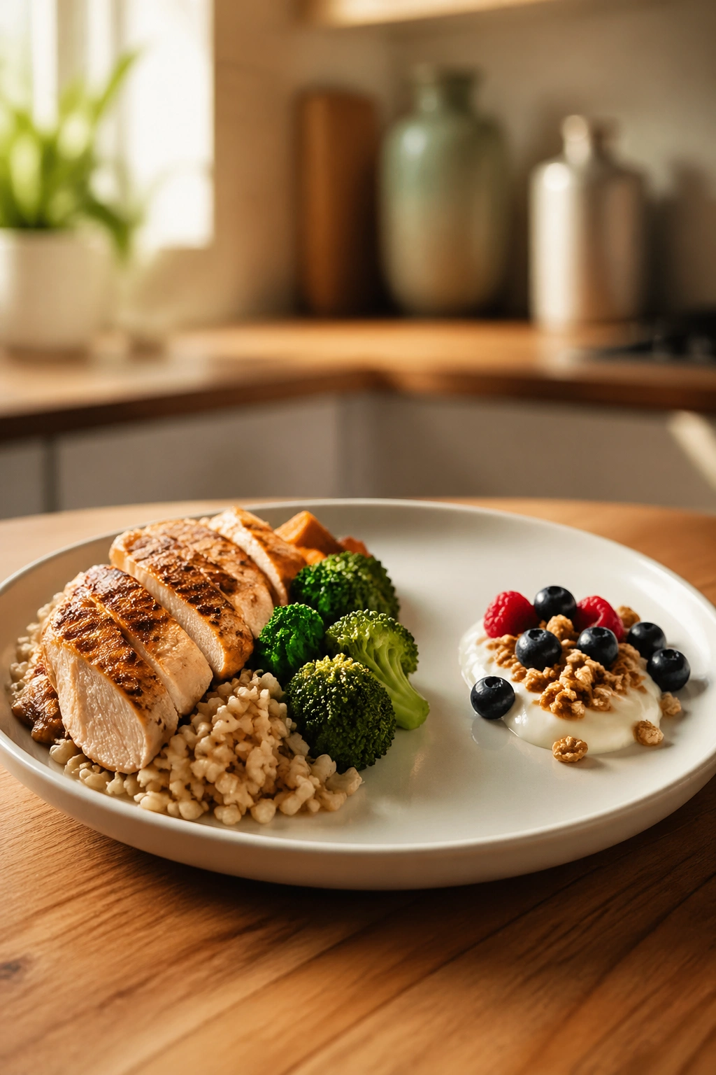 Close-up of plate showing two portion sizes to reflect timing