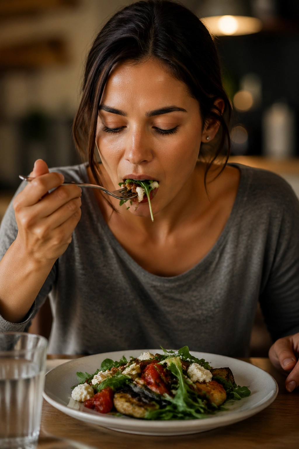 Person slowing down while eating at a dining table