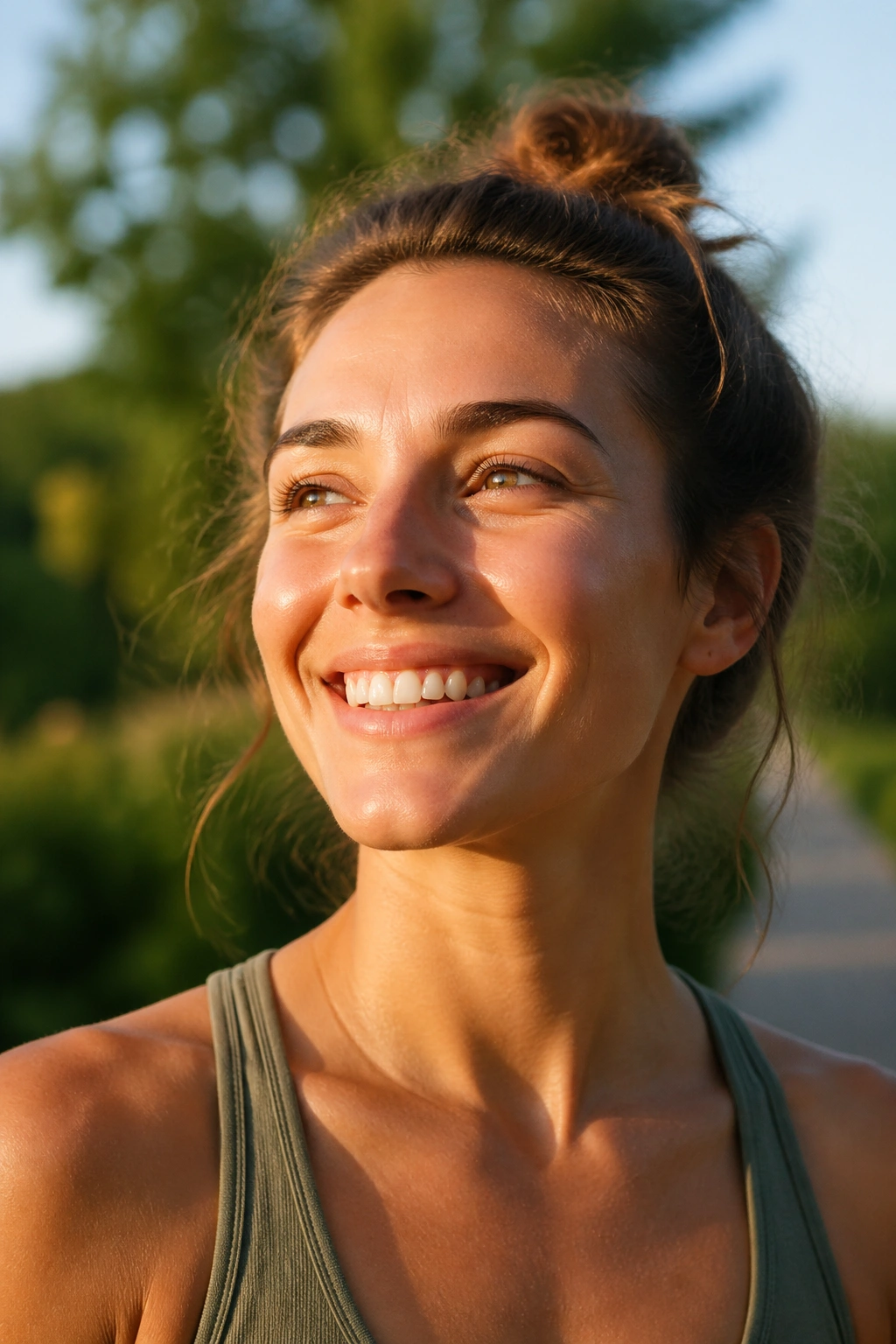 Portrait of a person enjoying outdoor morning light to anchor the body clock.