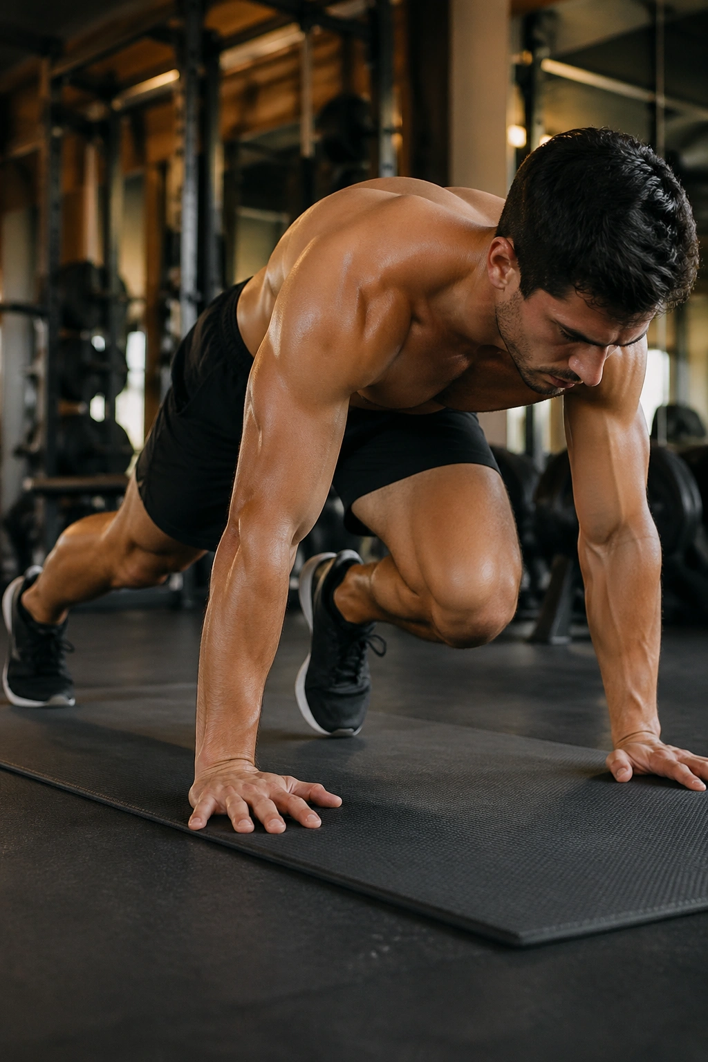 Person performing mountain climbers on a gym mat