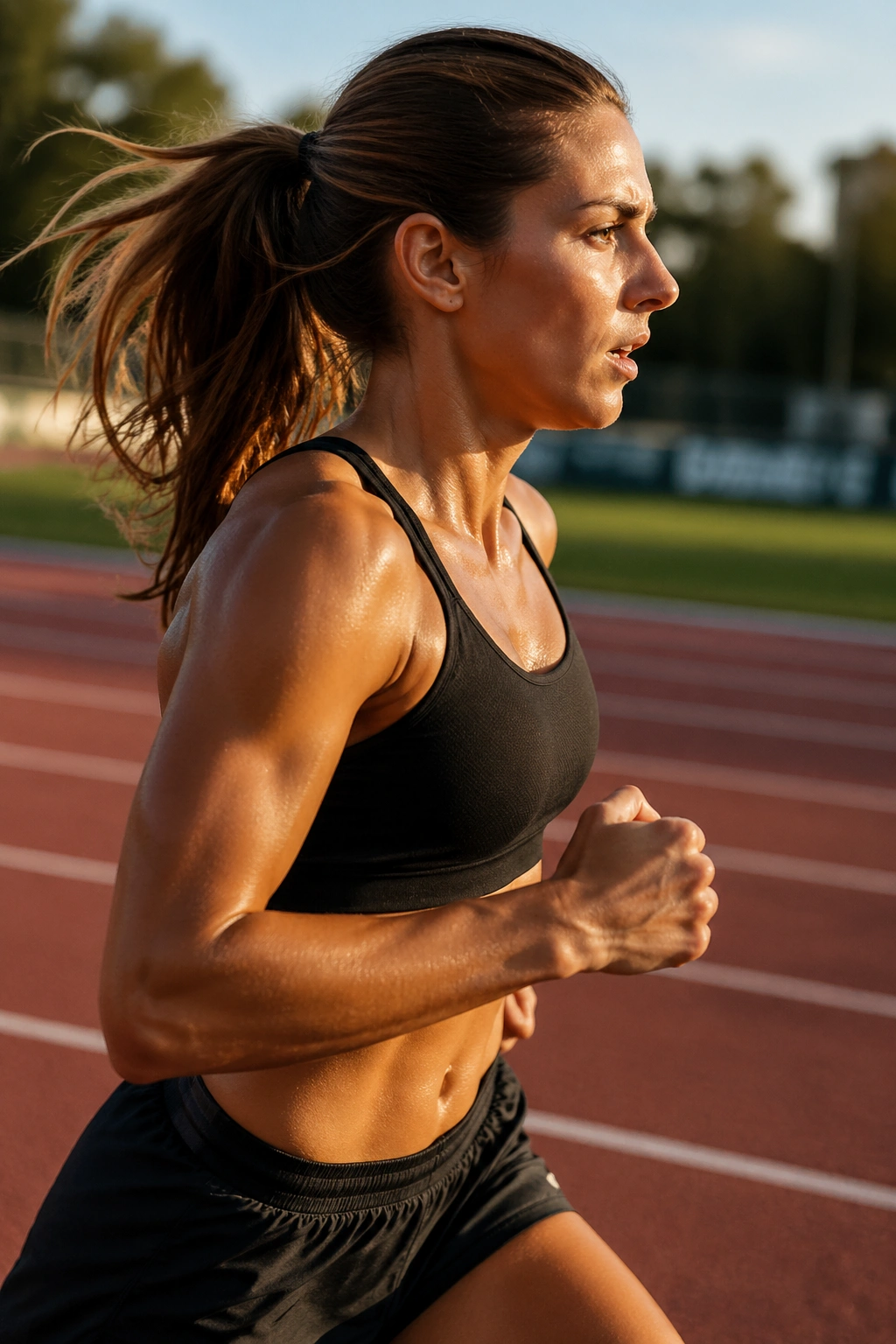 Runner finishing a negative split run on a track with stronger second half