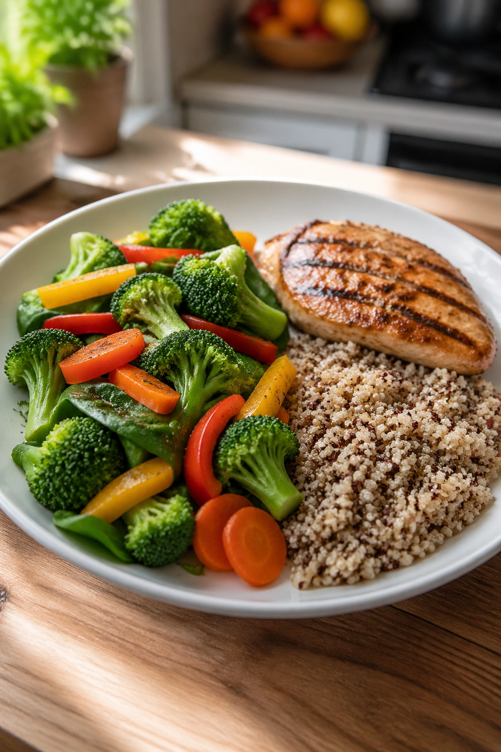 Plate half-filled with colorful non-starchy vegetables