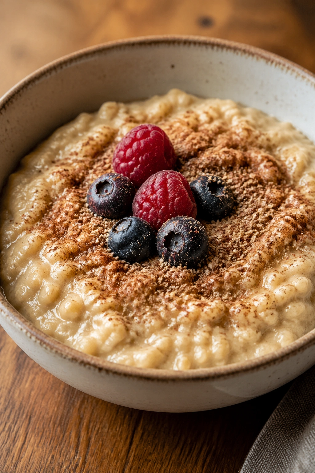 Close-up of oatmeal with flaxseed in a bowl