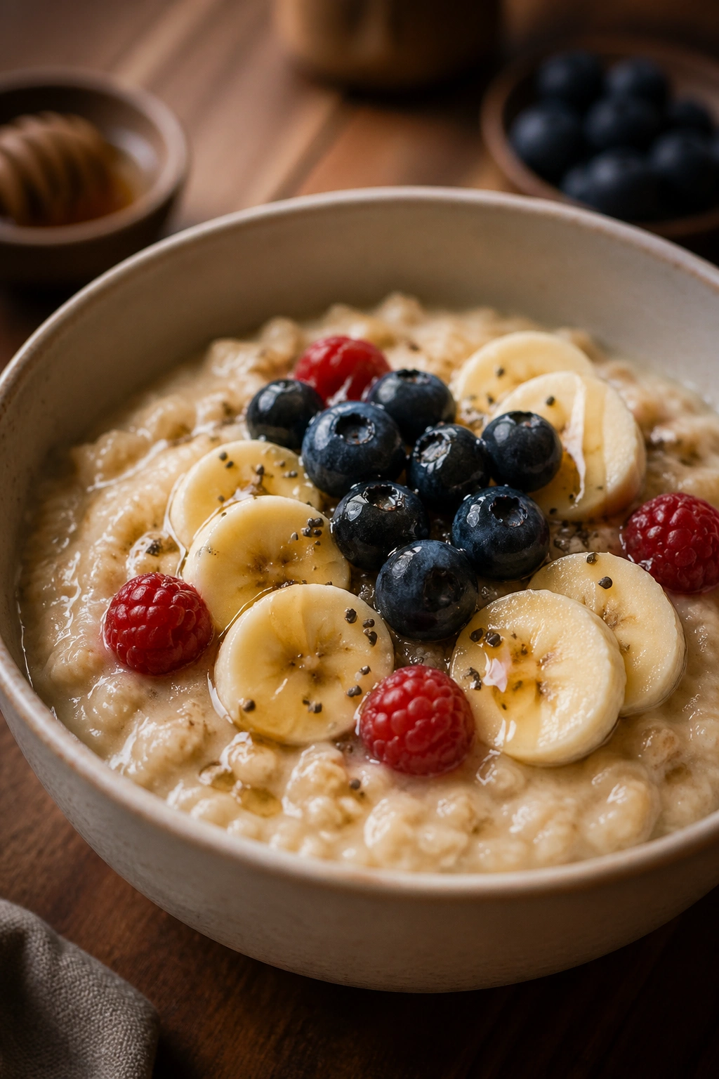 Oats bowl with fruit and honey for pre-workout fueling