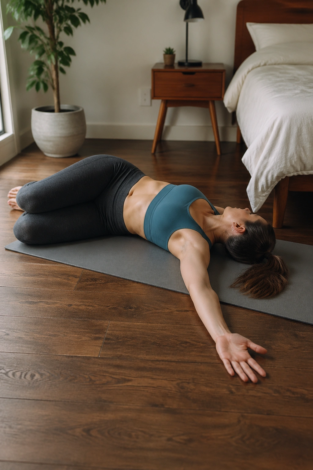 Side-lying Open Book Rotation showing thoracic rotation with arm opening