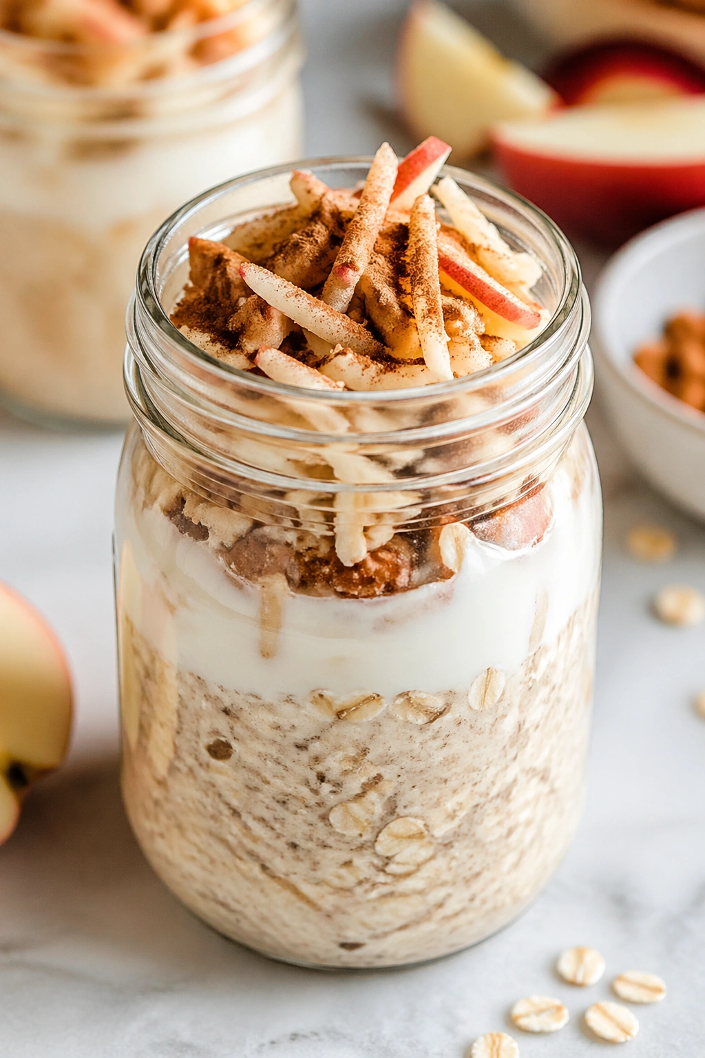 Small jar of protein overnight oats with toppings