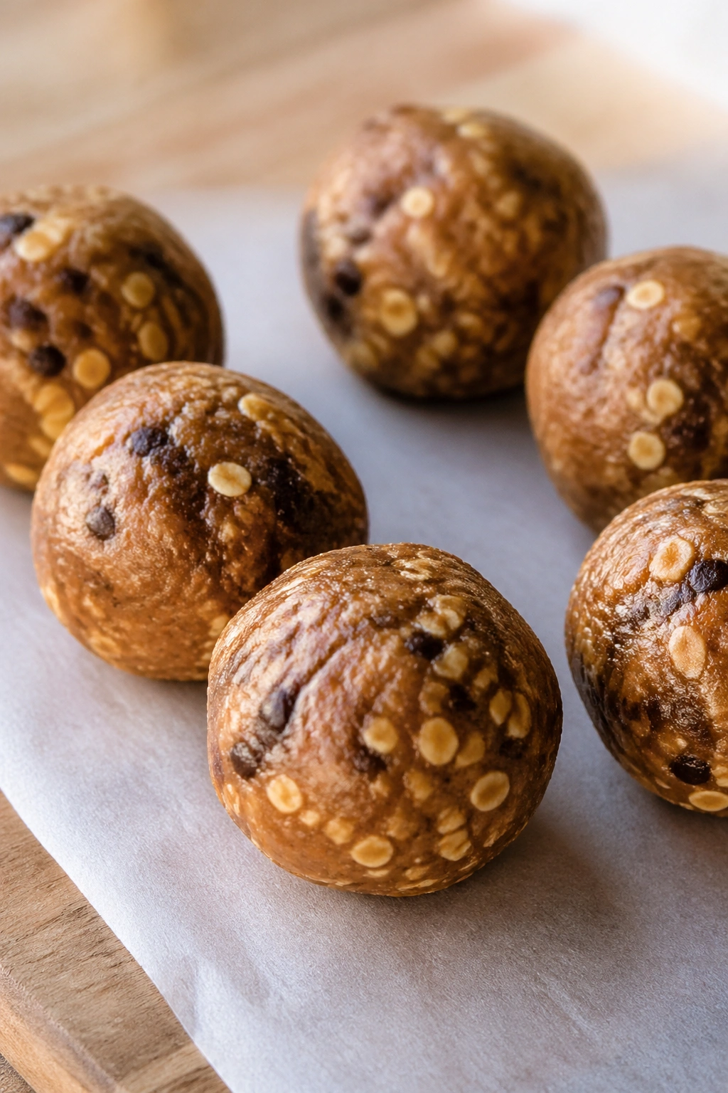 Close-up of no-bake peanut butter protein bites