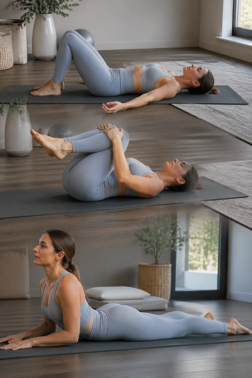Supine pelvis and spine reset sequence on a mat