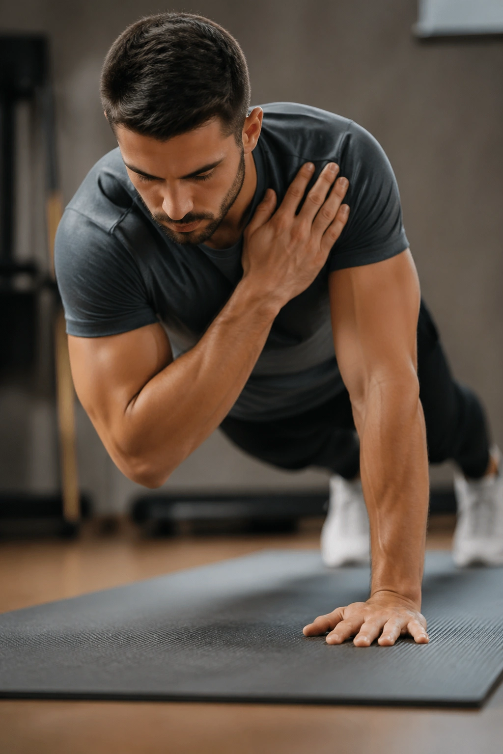 Close-up of a person in plank position performing shoulder taps