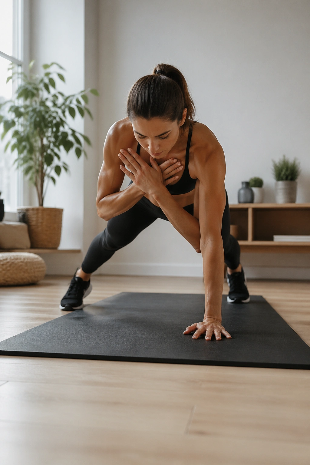 Person in high plank performing plank shoulder taps