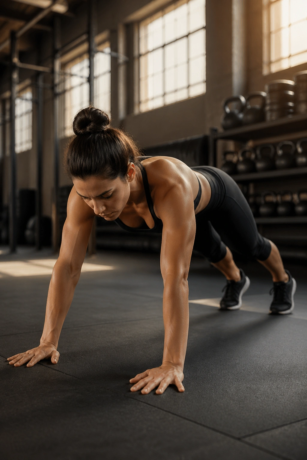 Medium shot of Plank Walkouts showing transition into a straight plank