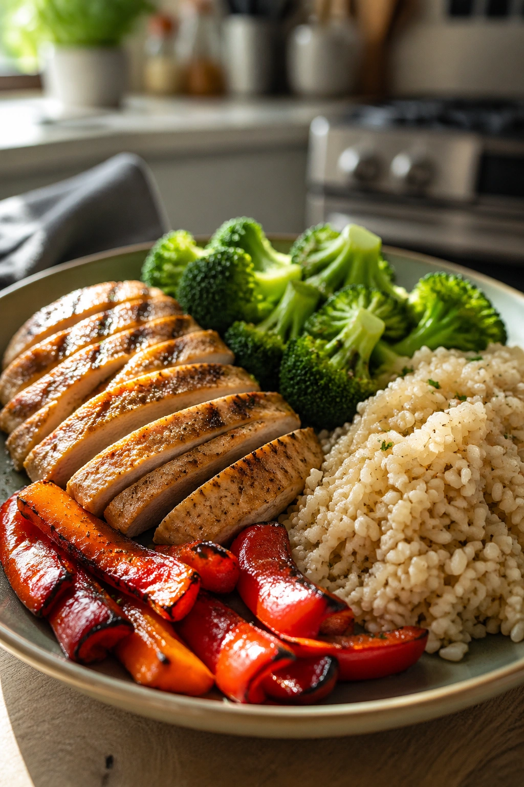 Plate of balanced post-workout meal filling the frame