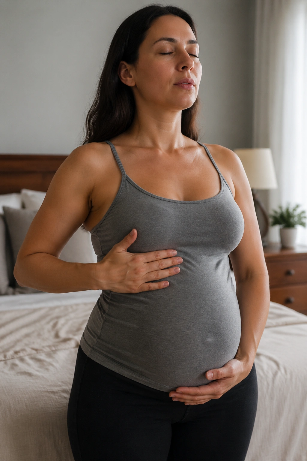 Person practicing diaphragmatic breathing to engage core and pelvic floor