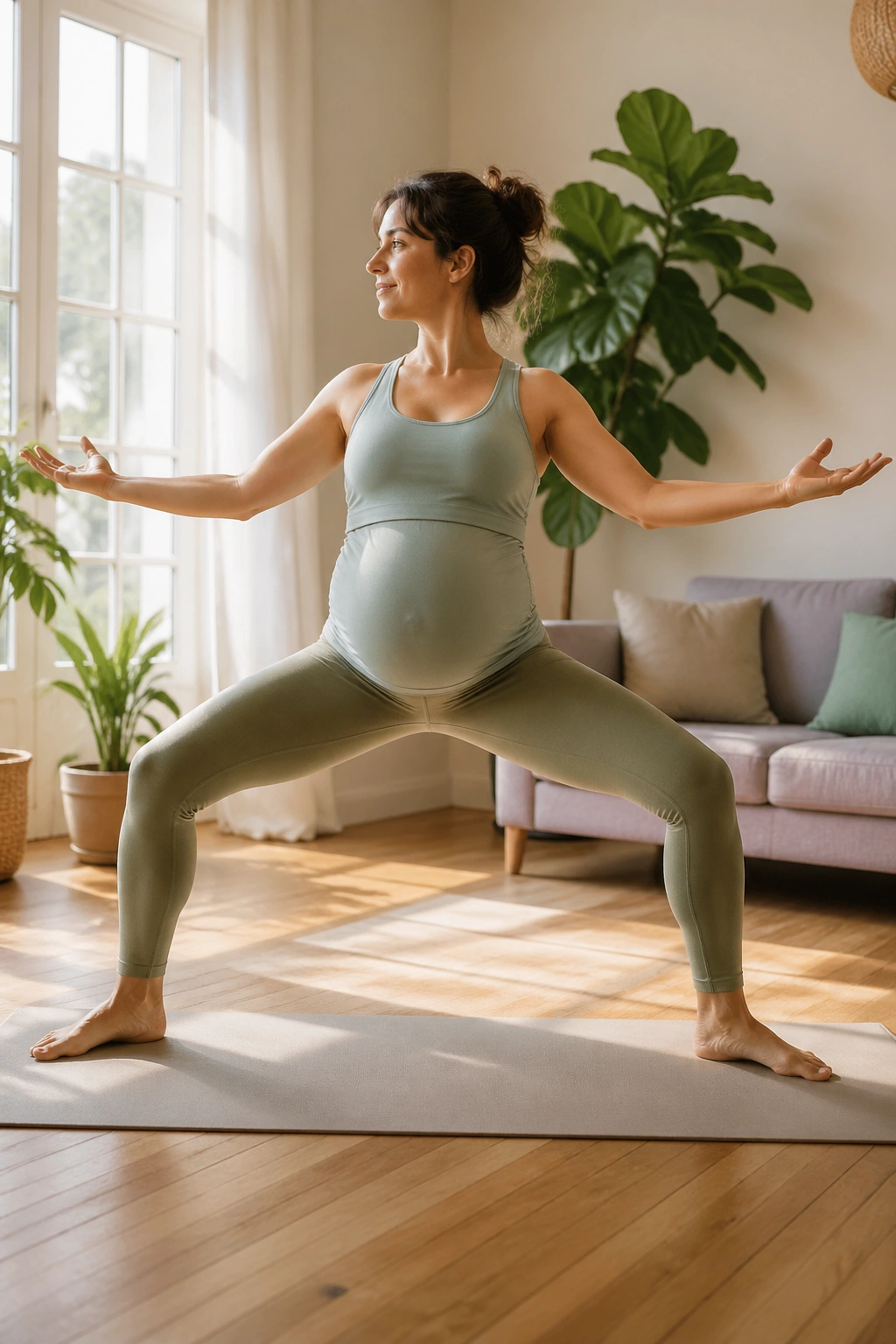 Pregnant woman in Goddess Pose with wide stance