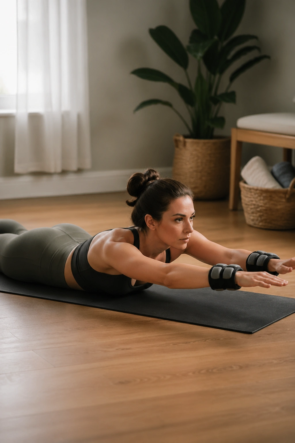 Prone back extension with wrist weights
