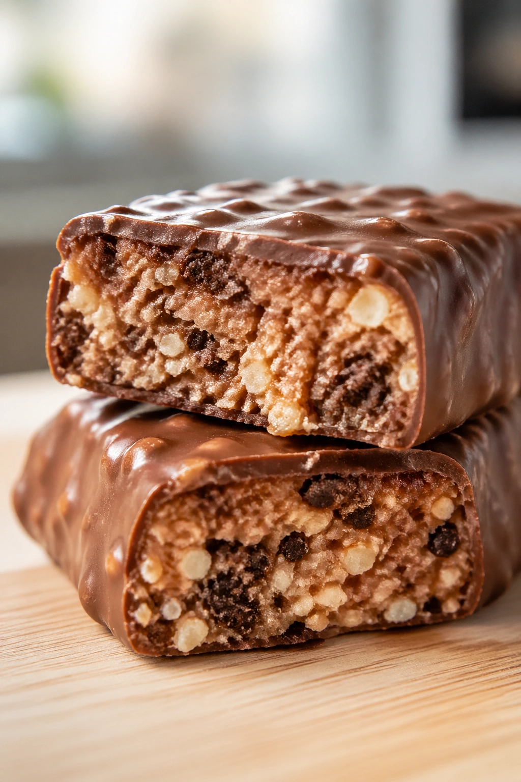 Close-up of a protein bar showing interior texture