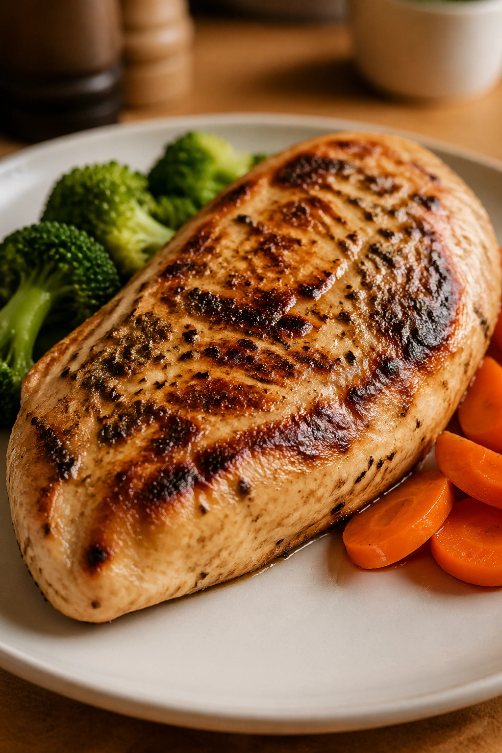 Protein-centered plate with a large chicken breast dominating the plate