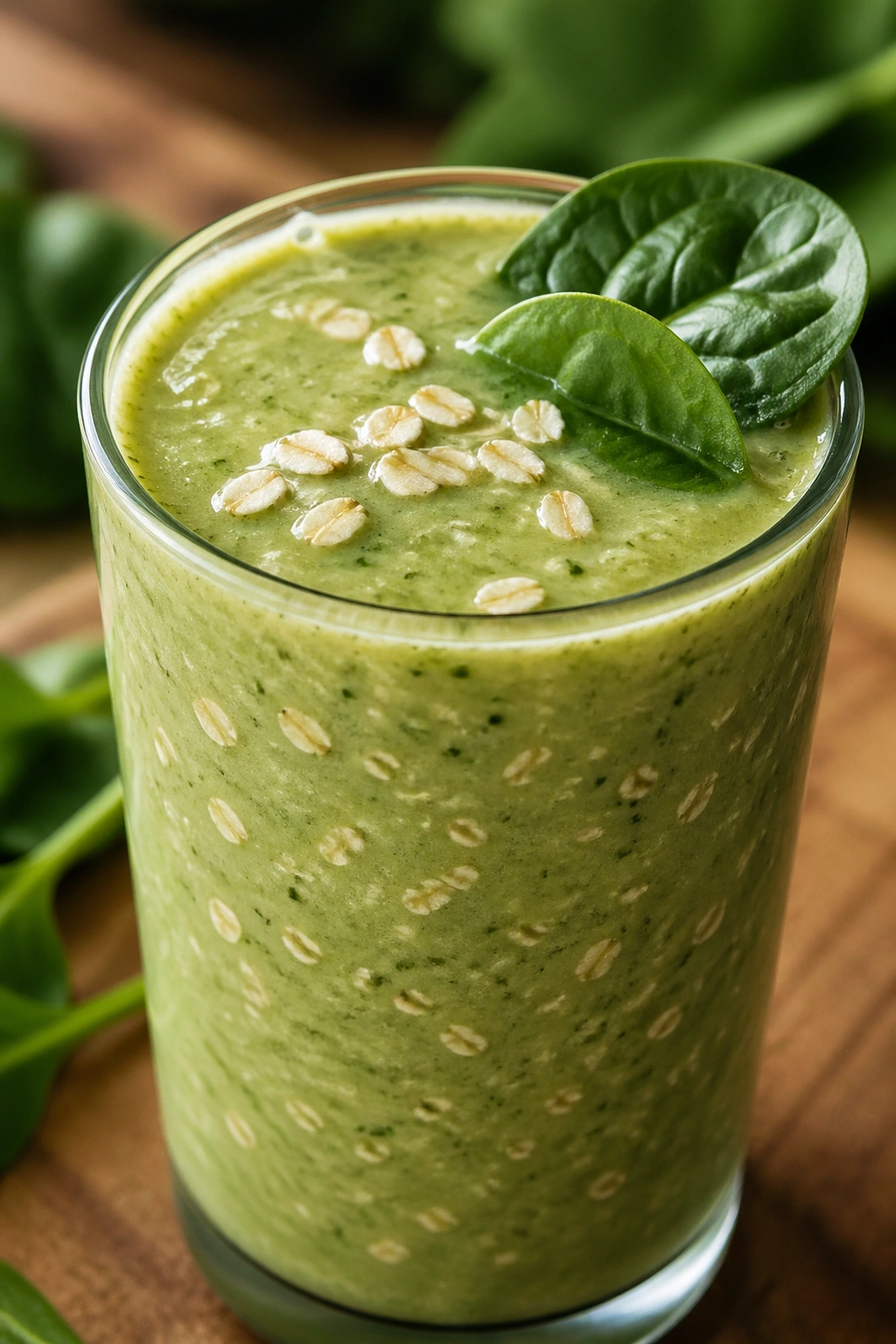 Green protein smoothie with oats and spinach