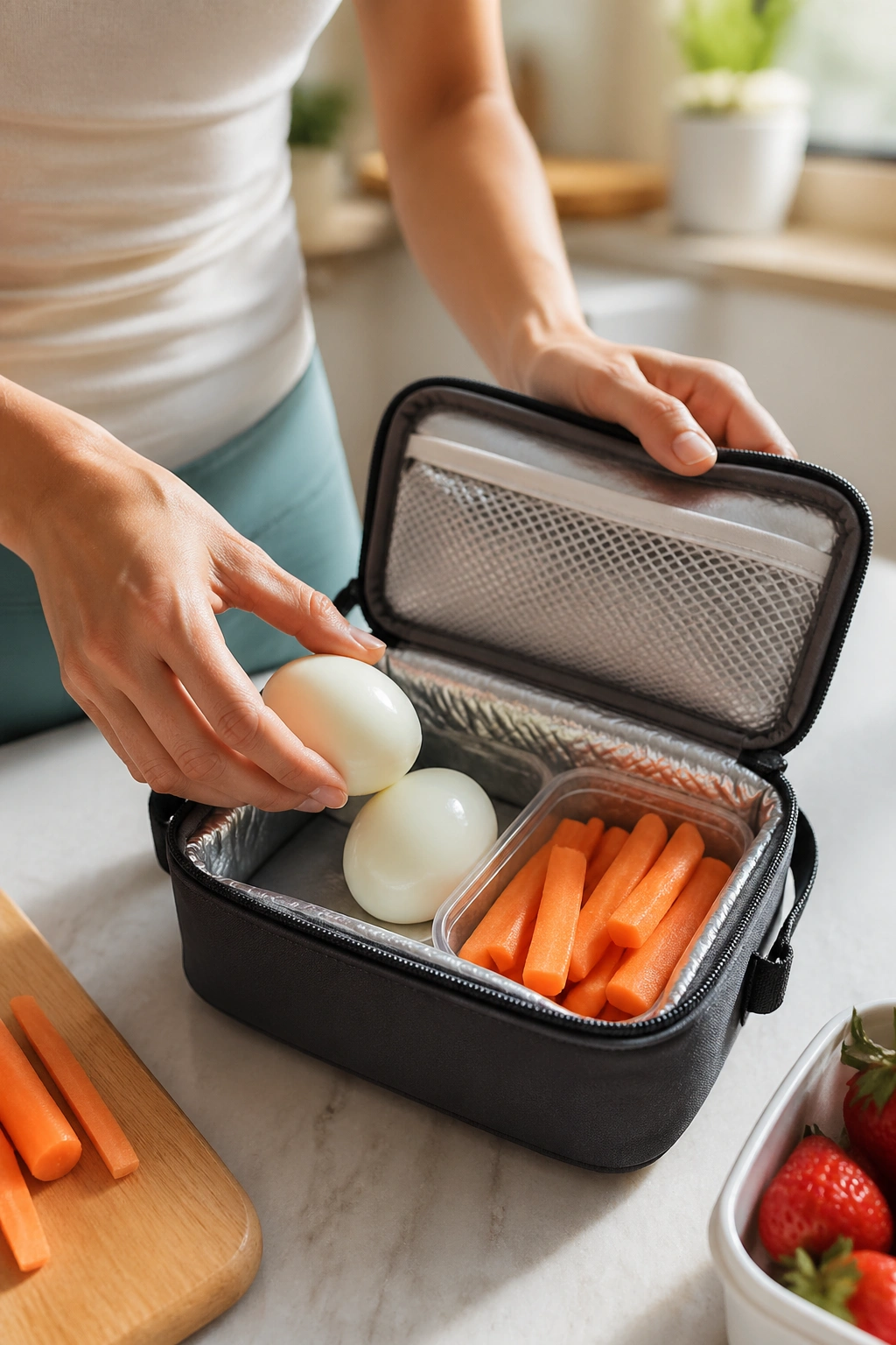 Hands packing protein-forward snack for the morning