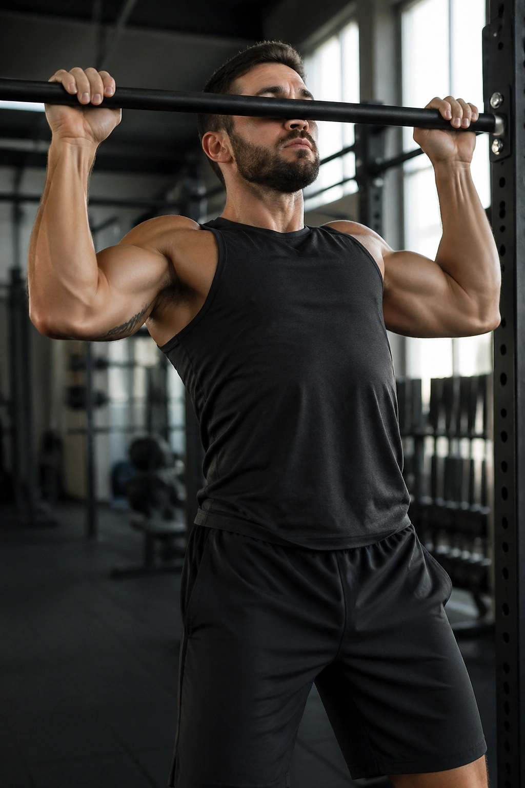 Upper body performing a pull-up highlighting lat engagement