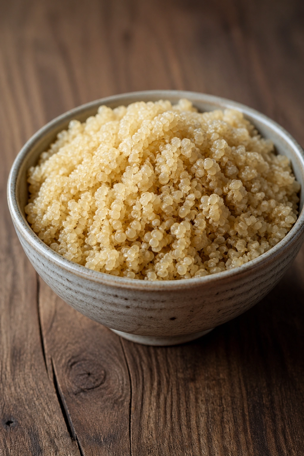 Fluffy cooked quinoa in a small bowl