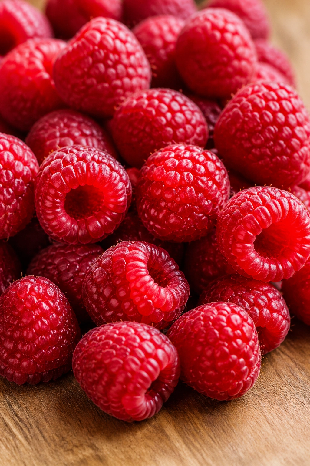 Close-up of a cluster of bright red raspberries filling the frame.