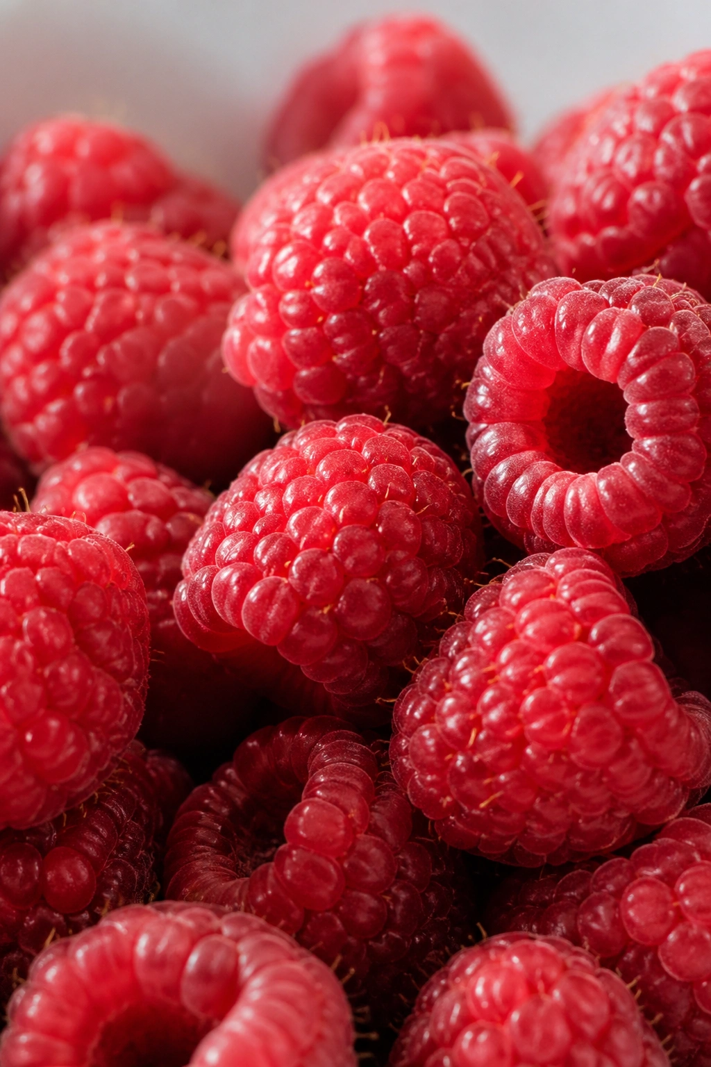 Close-up of fresh raspberries filling the frame