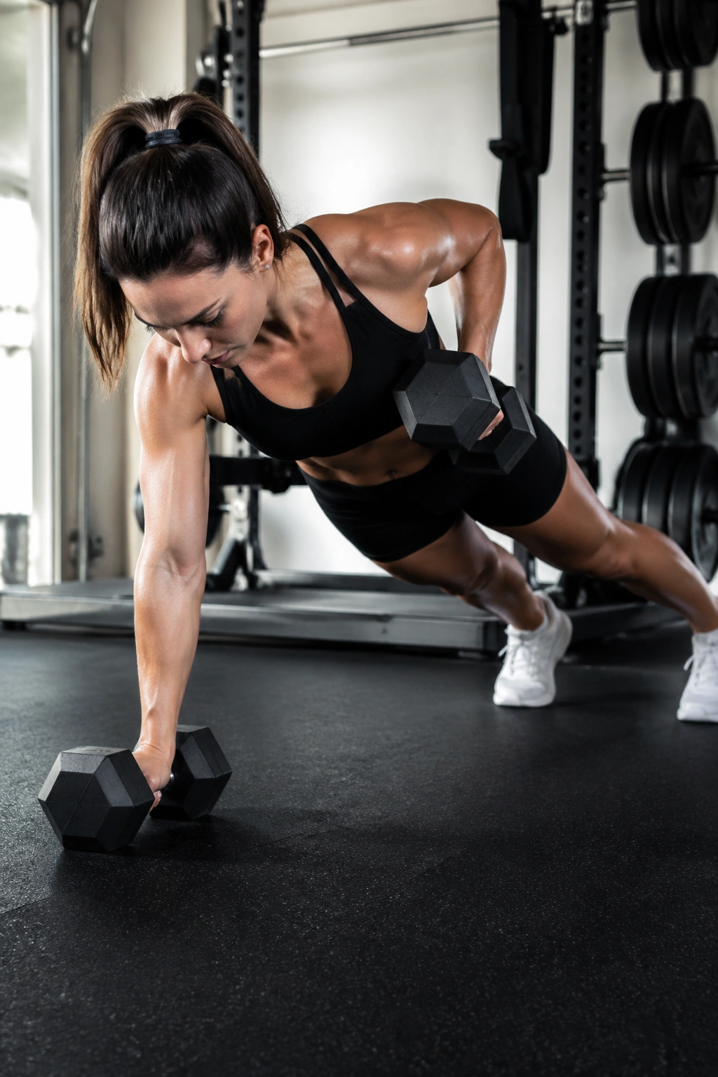 Renegade row showing core stability and arm strength.