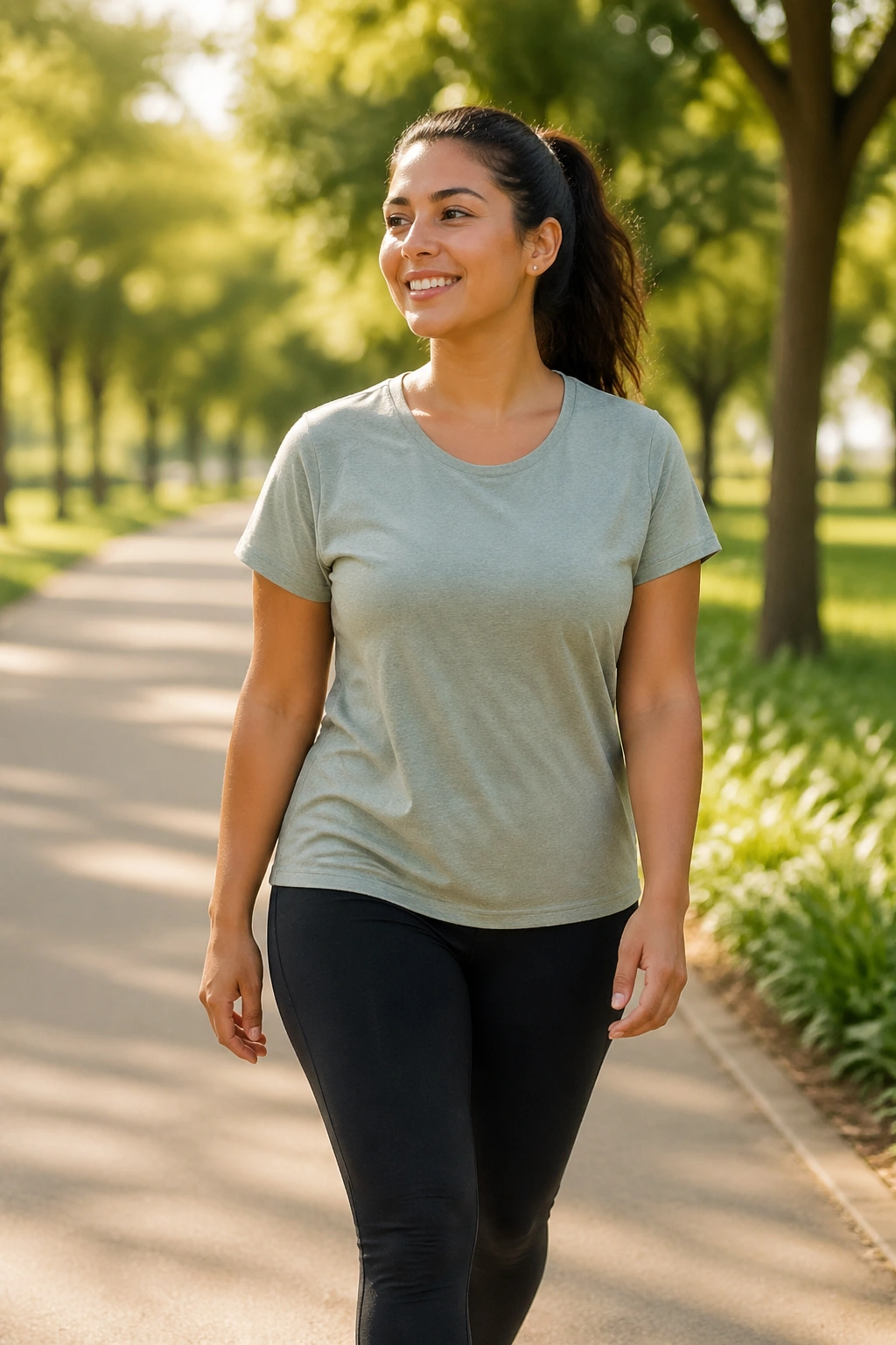 Close-up of a person taking an easy rest day walk in morning light.