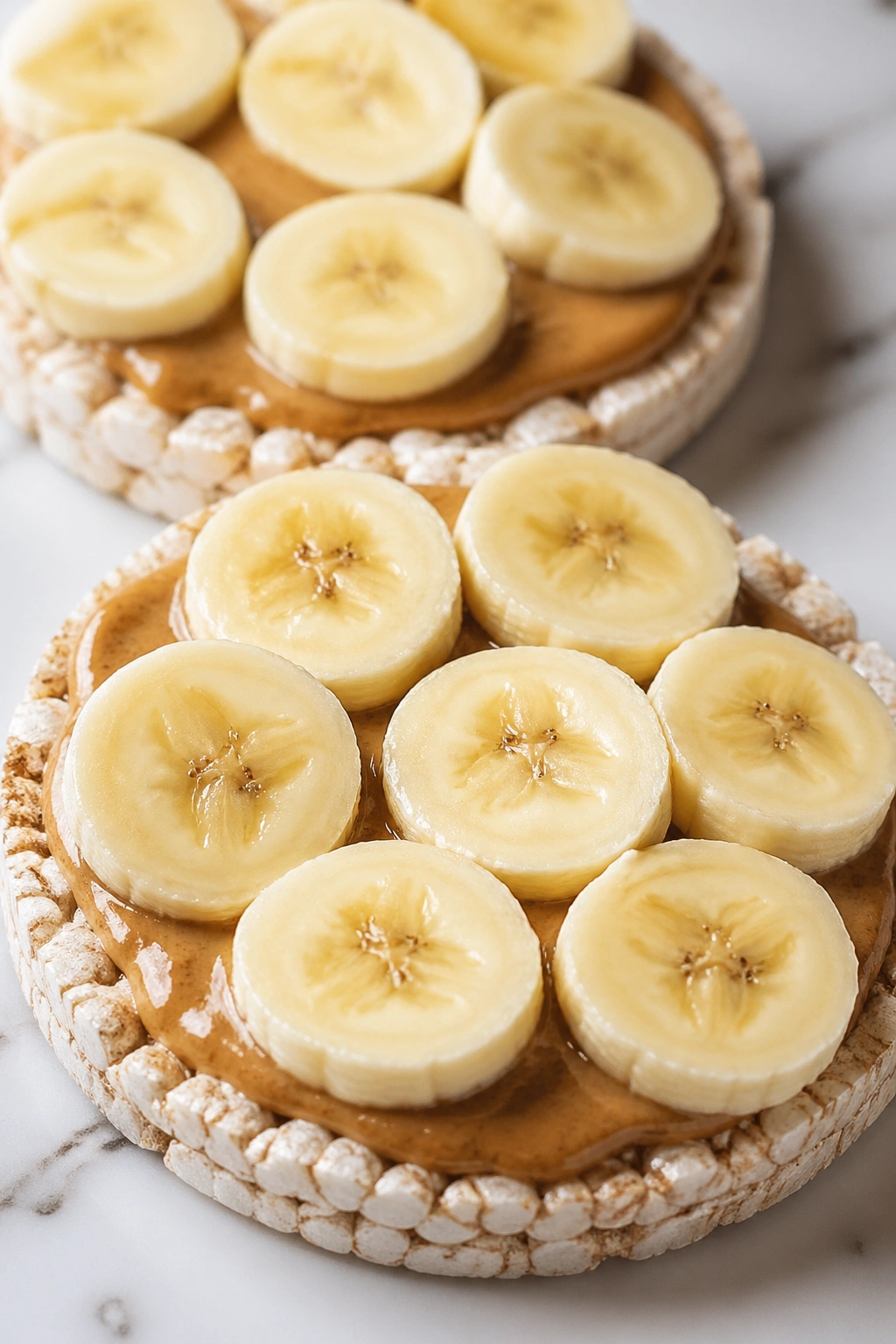 Rice cakes with almond butter and banana slices