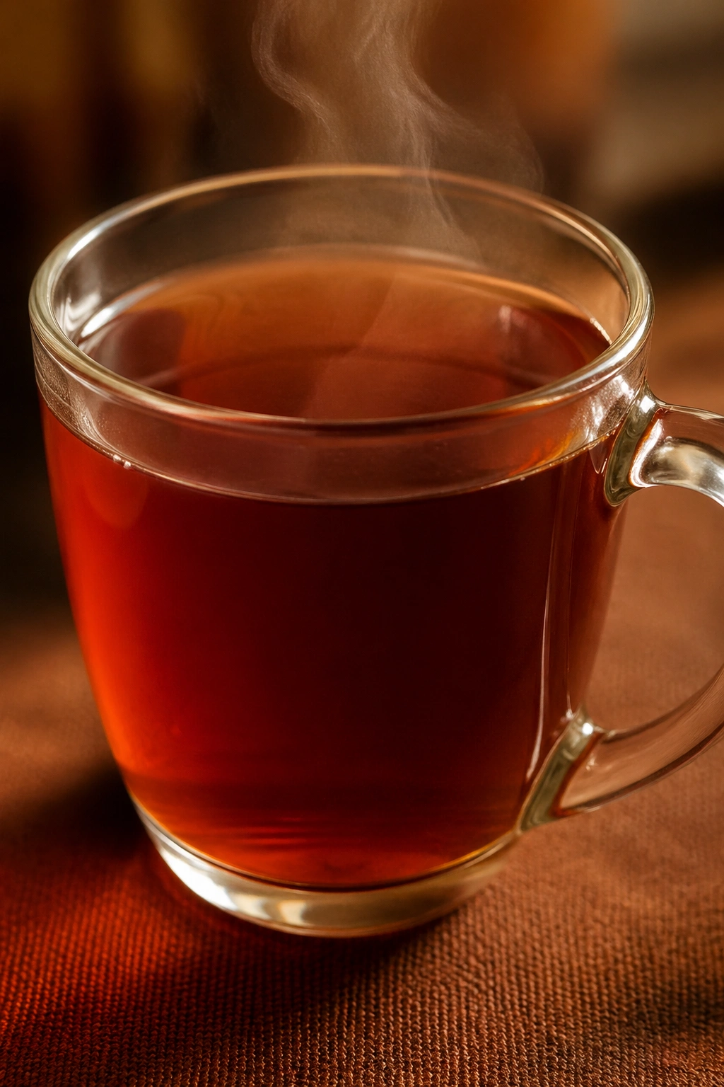 Close-up of rooibos tea in a mug with rich red-brown color