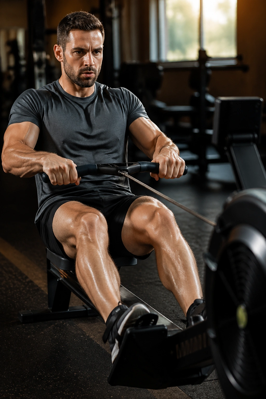 Person rowing on a rowing machine performing interval sprints