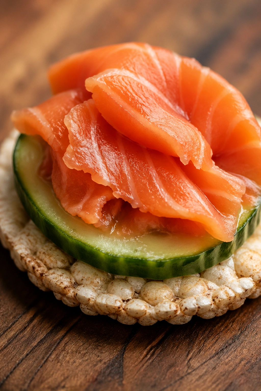 Salmon on gluten-free cracker with cucumber