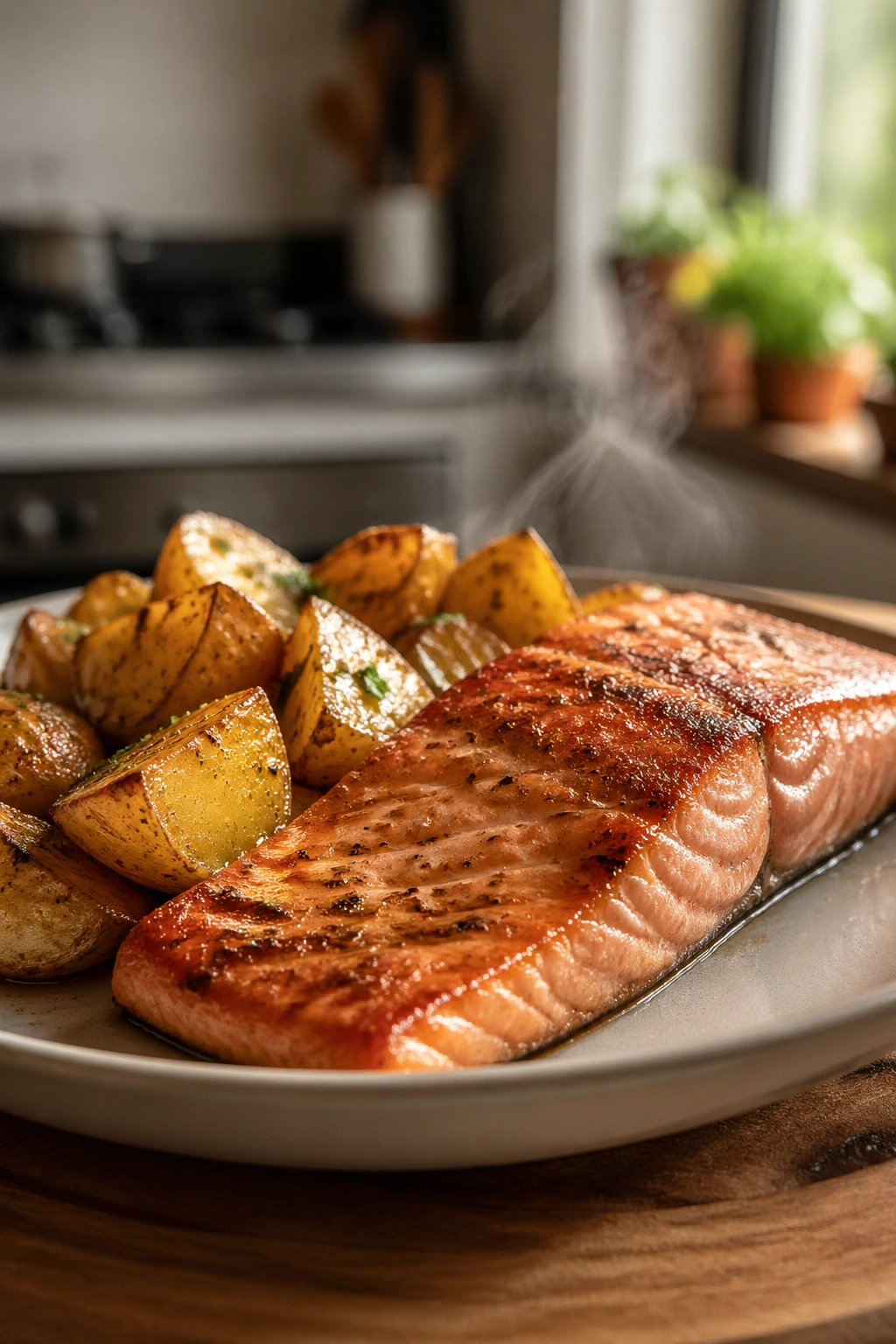 Salmon fillet with potatoes as a post-workout meal