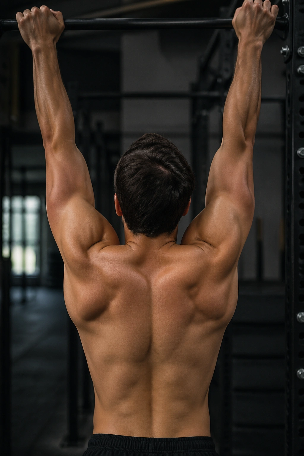 Upper body close-up showing scapular pull-up position with depressed shoulders