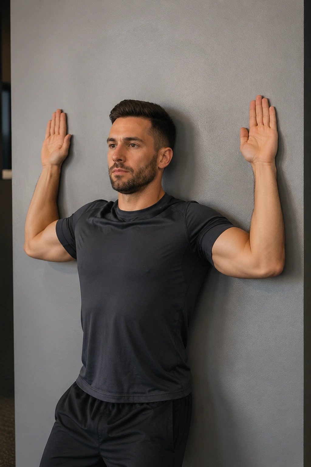 Portrait of person performing scapular wall slides to improve shoulder position