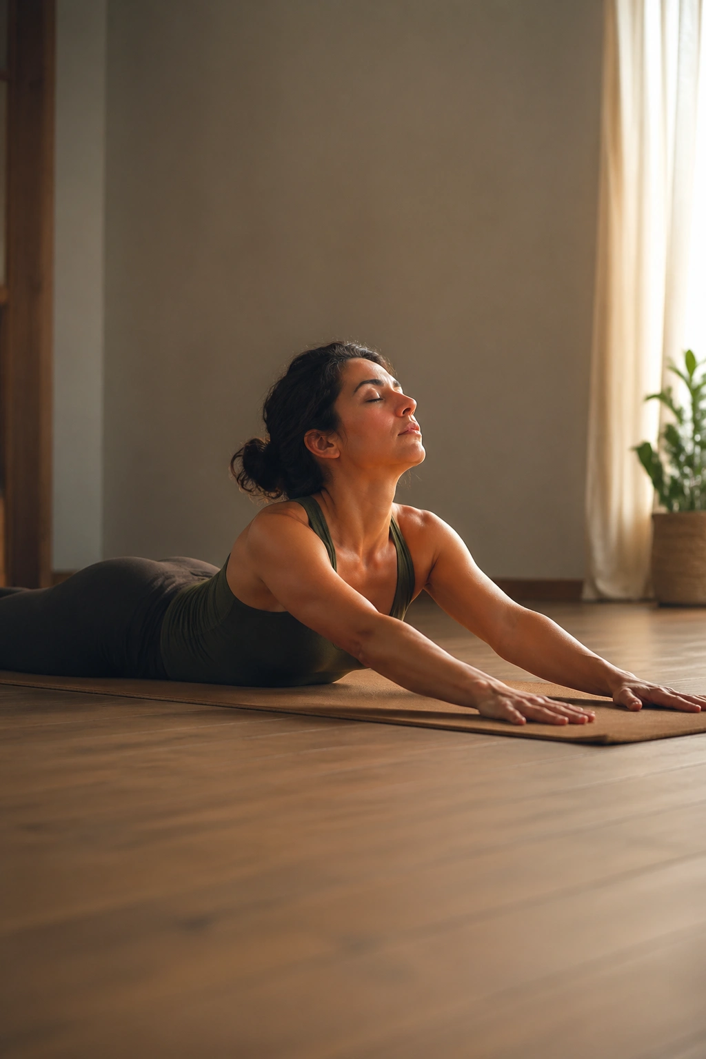 Person in Seal pose on mat with extended arms