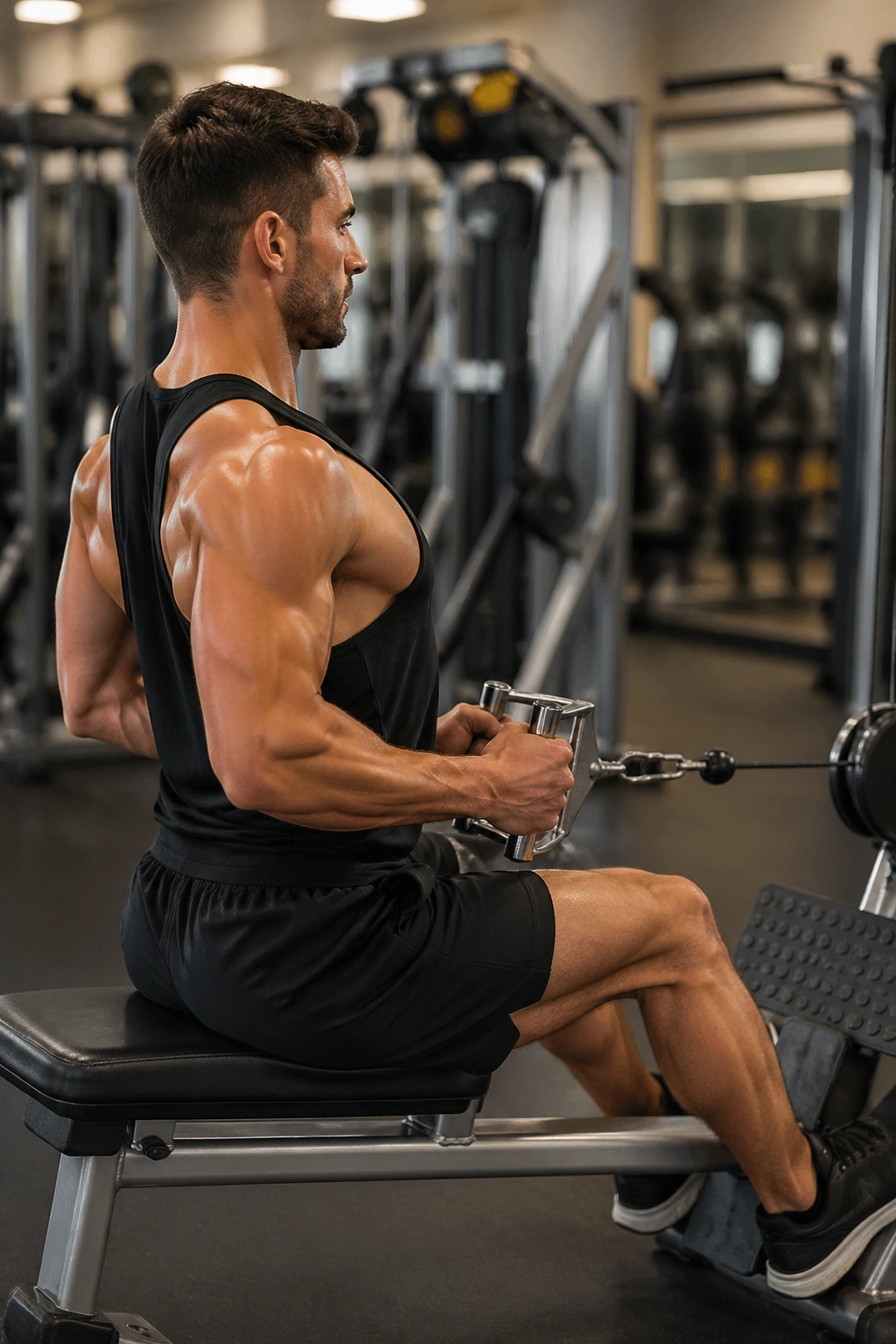 Seated cable row showing mid-back thickness and shoulder blade retraction