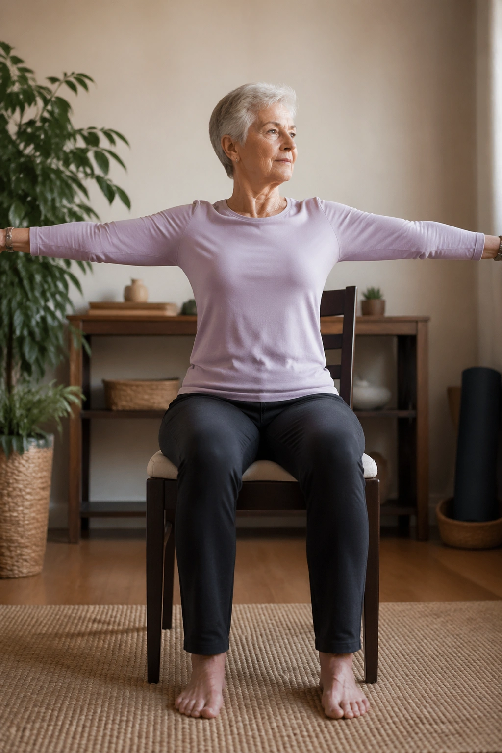 Mid-shot of a person performing Seated Warrior Arms