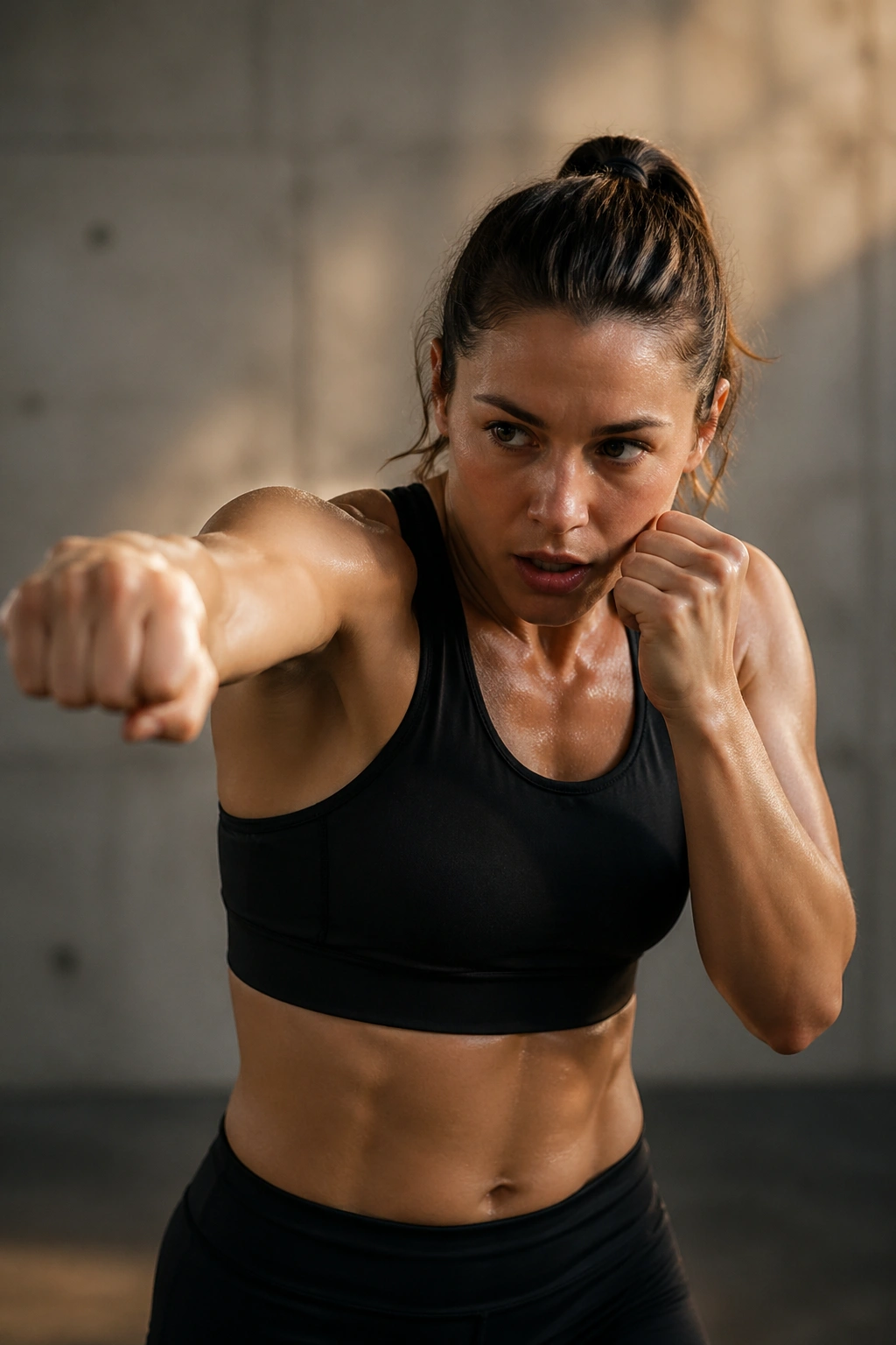 Portrait of person shadow boxing with slips in a gym