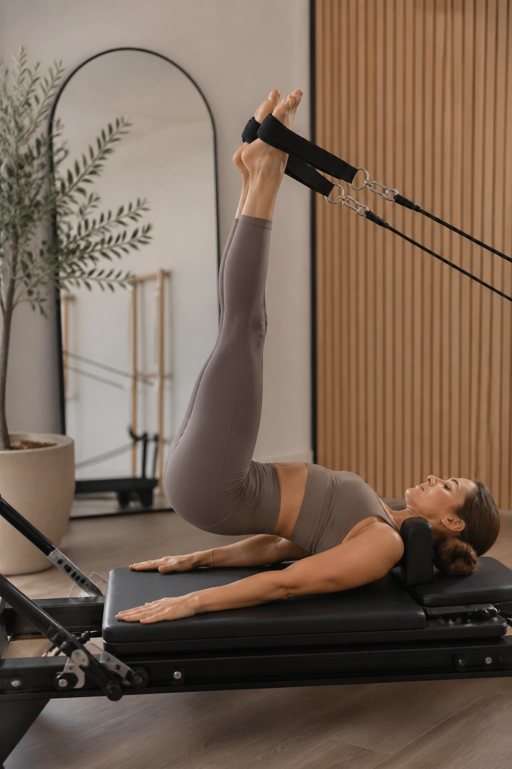 Real person performing Short Spine Massage on reformer with spine articulating