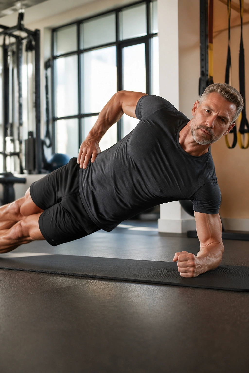 Person in side plank demonstrating oblique and hip stability