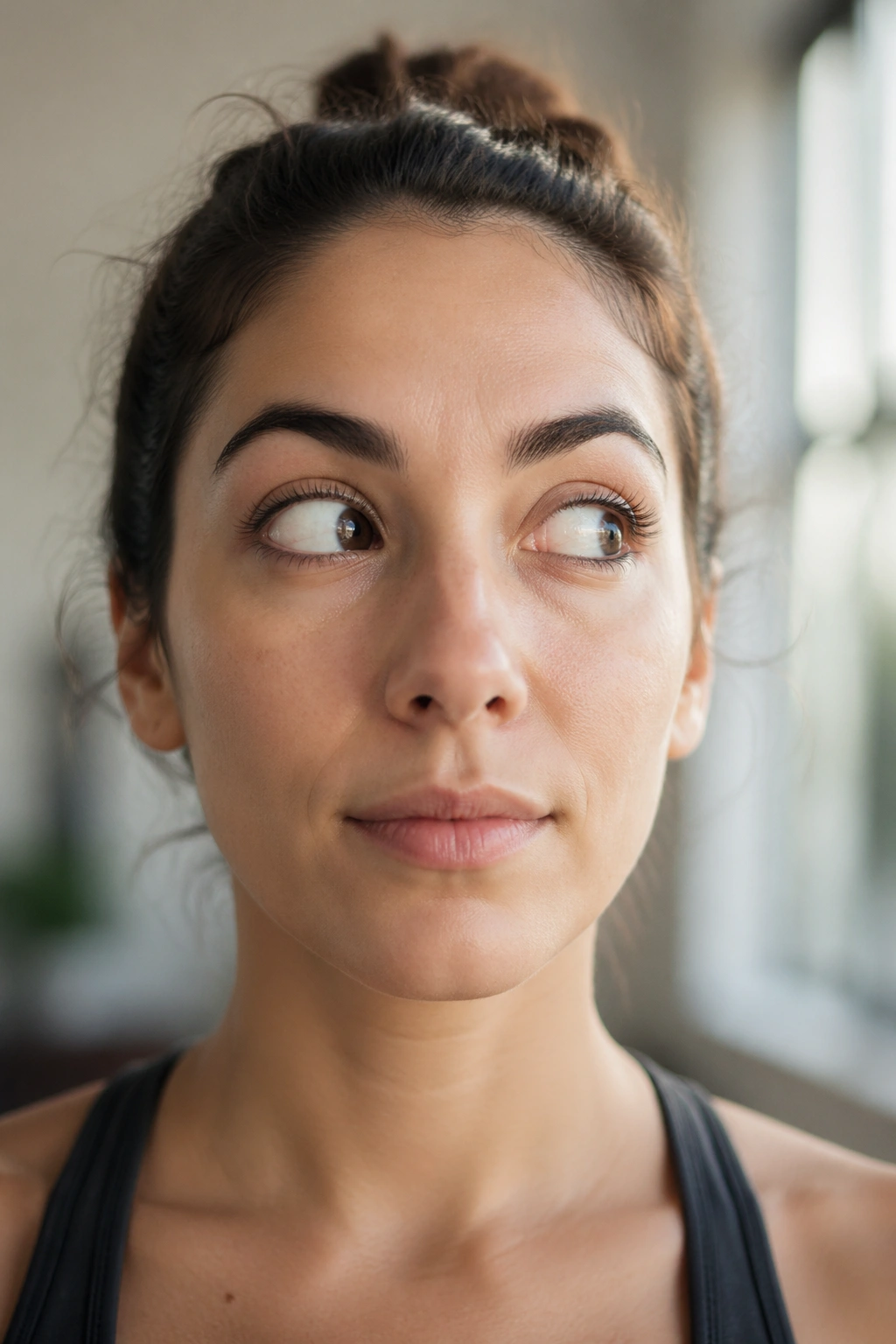 Close-up of eyes sweeping side to side with calm expression