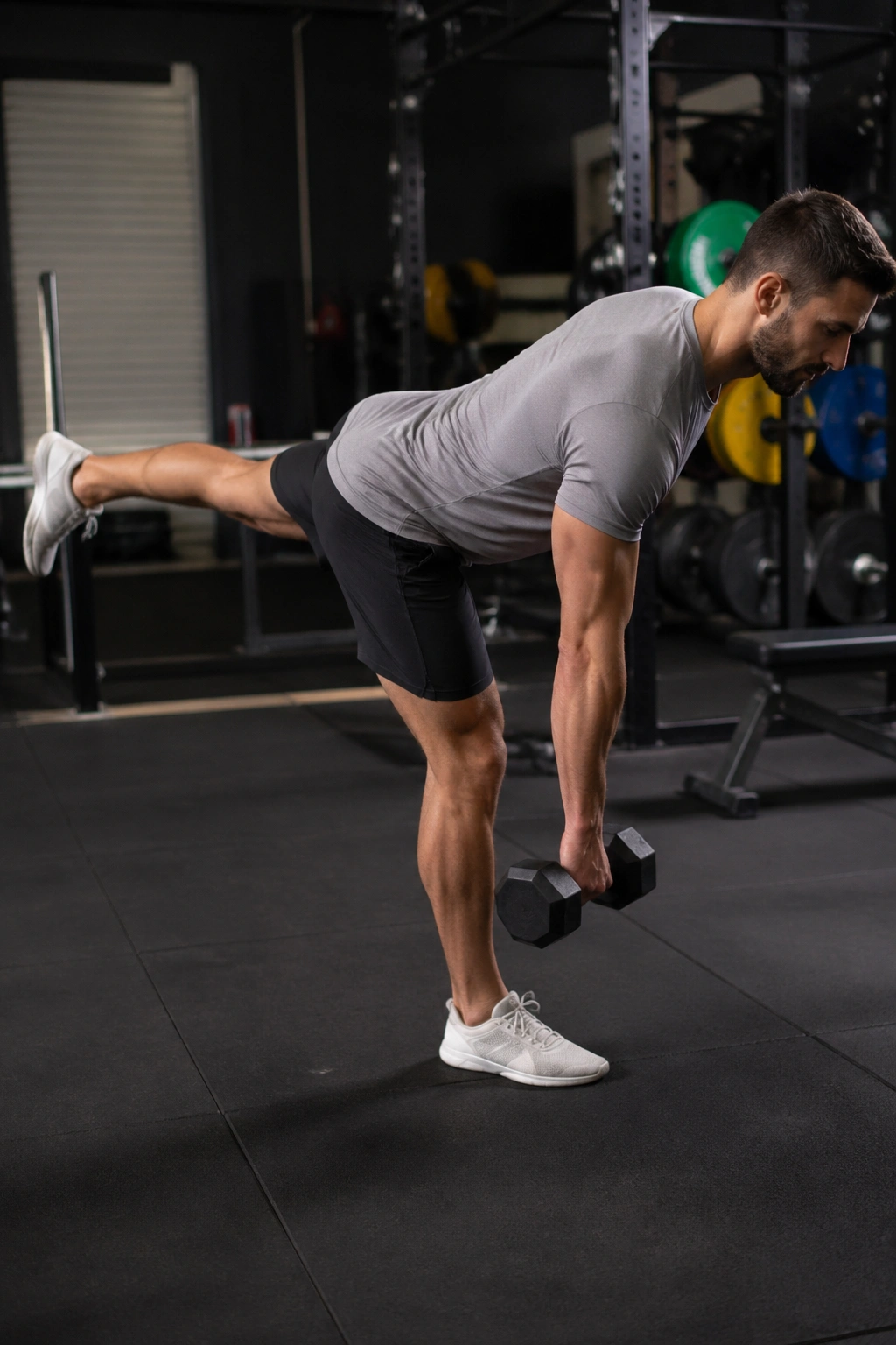 Person performing a single-leg Romanian deadlift with balance and hamstring focus