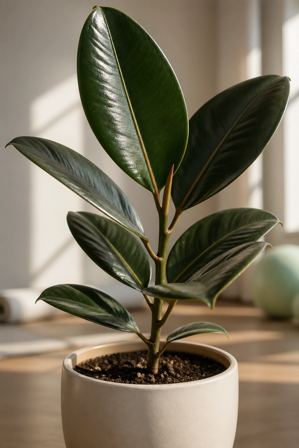Single healthy plant in a minimal yoga room