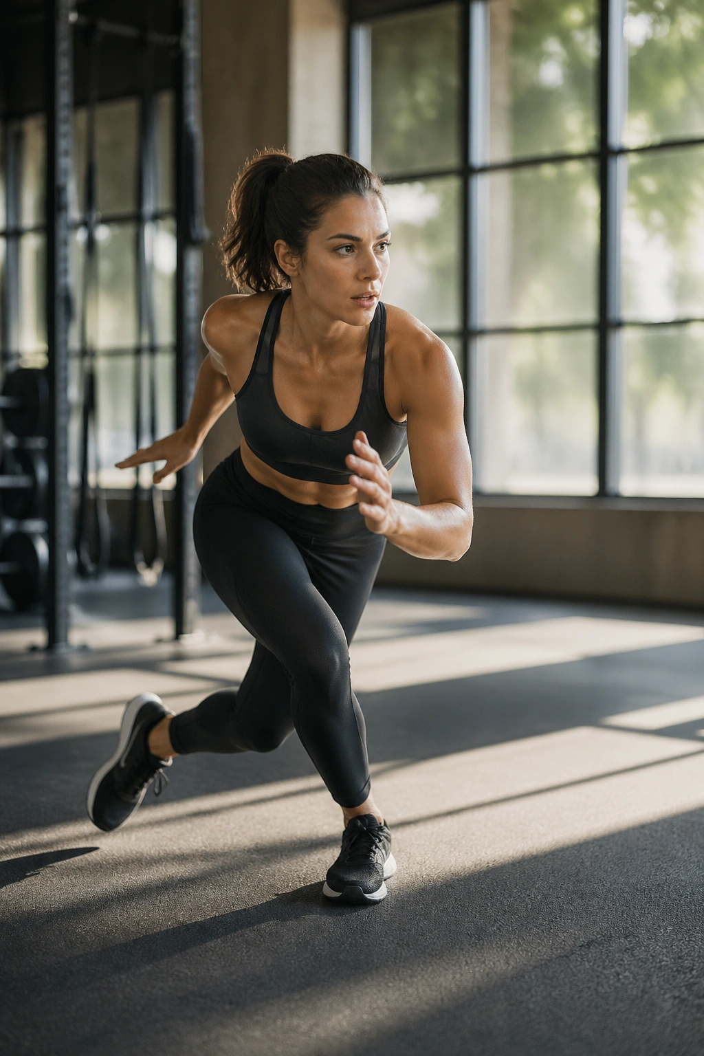 Side view of a fit person performing a skating move to target hips and glutes