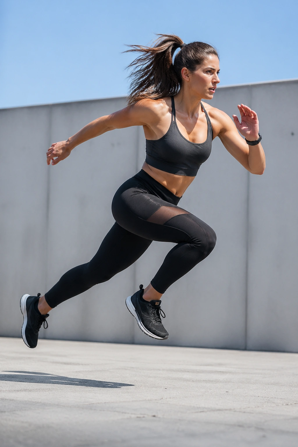 Side-view of a person performing skater hops with lateral leap