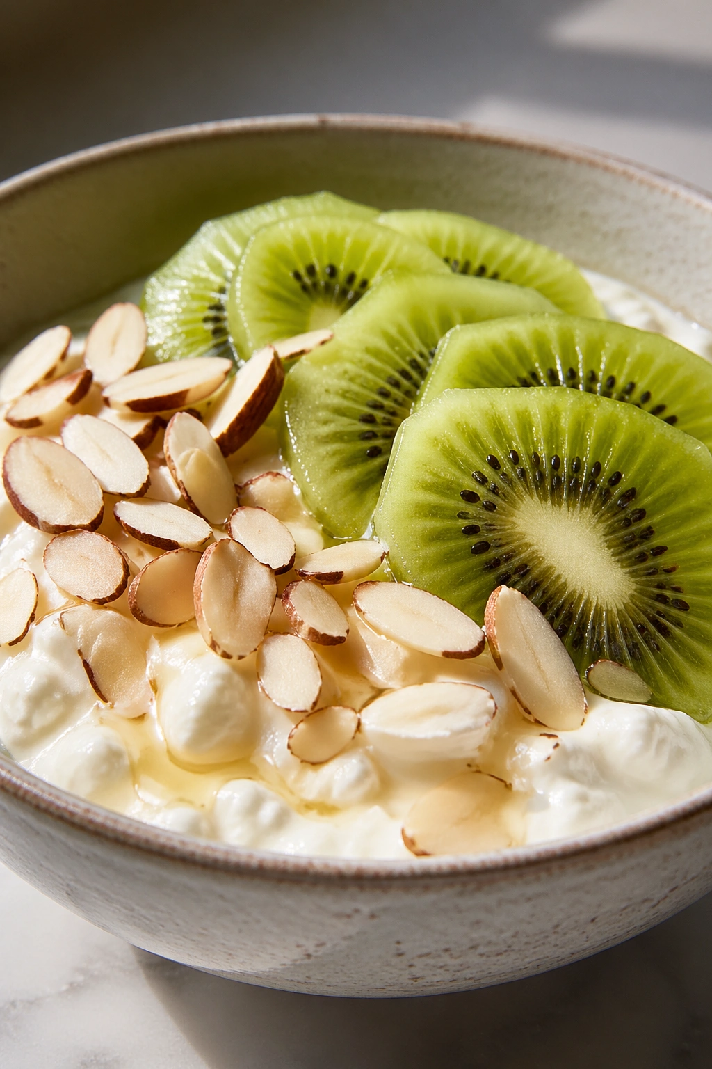 Creamy skyr bowl with kiwi and almonds for a high-protein breakfast
